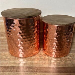 Copper Hammered Canister Set with Wooden Lids